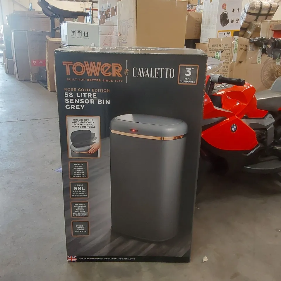 BOXED TOWER CAVALETTO 58 LITRE ROSE GOLD EDITION GREY SENSOR BIN 