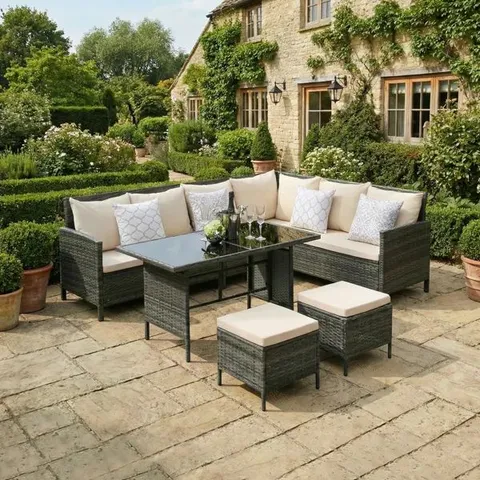 BOXED KISSNER RATTAN 7-PERSON SEATING GROUP - GREY (3 BOXES)