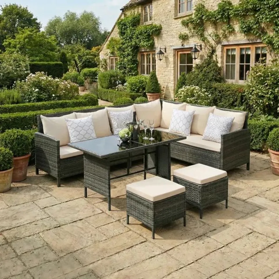 BOXED KISSNER RATTAN 7-PERSON SEATING GROUP - GREY (3 BOXES)