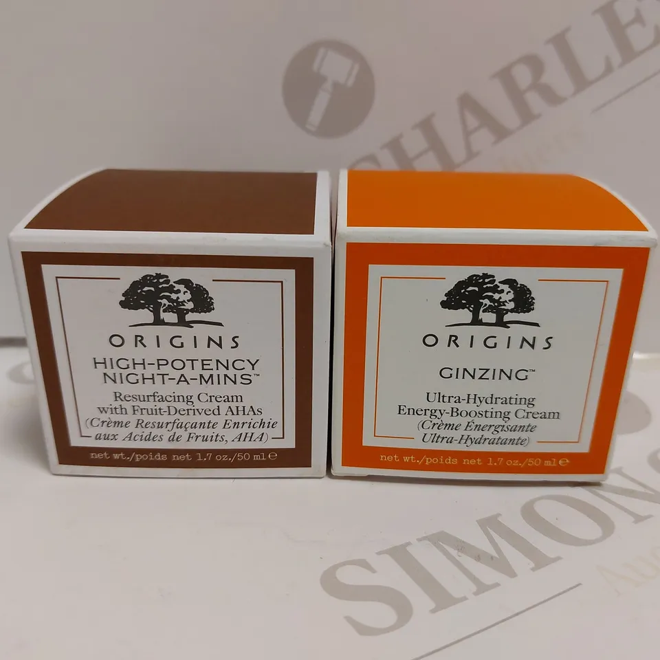 LOT OF 2 ORIGINS PRODUCTS TO INCLUDE RESURFACING CREAM 50ML & ULTRA-HYDRATING ENERGY-BOOSTING CREAM 50ML 
