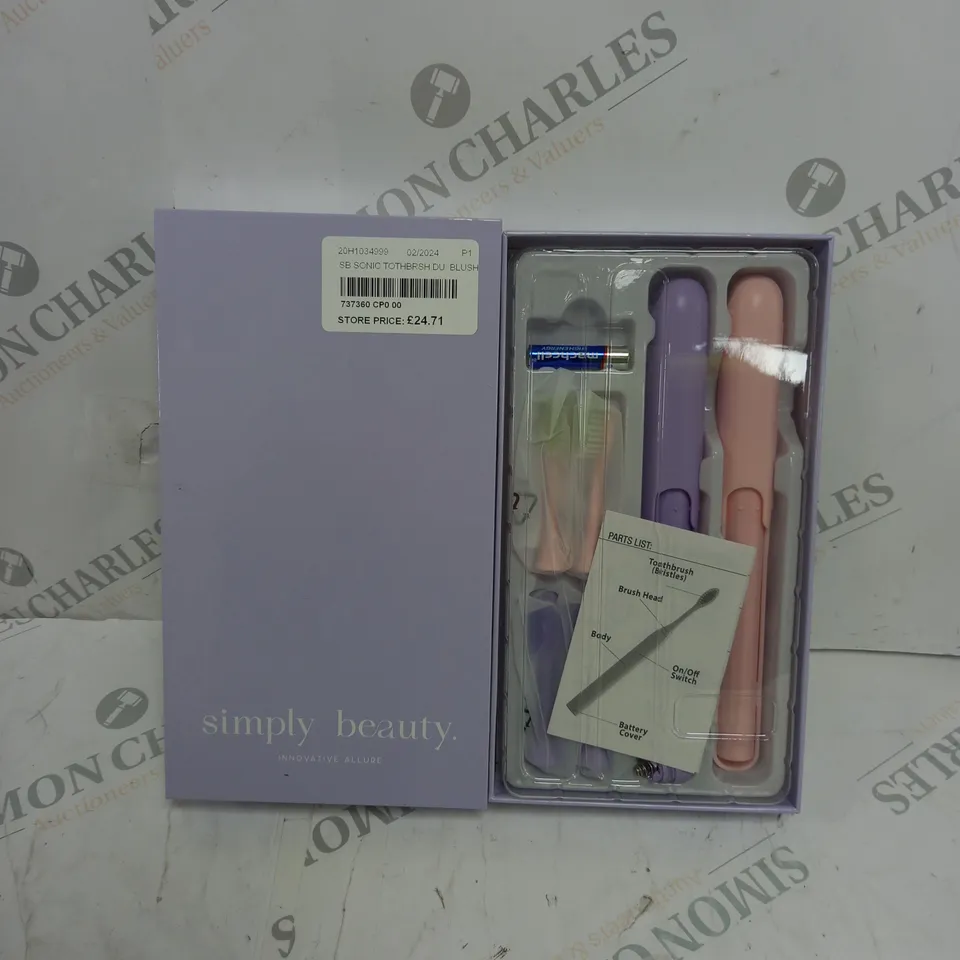 SIMPLY BEAUTY SIMPLY SMILE SONIC TOOTHBRUSH DUO WITH 4 BRUSH HEADS