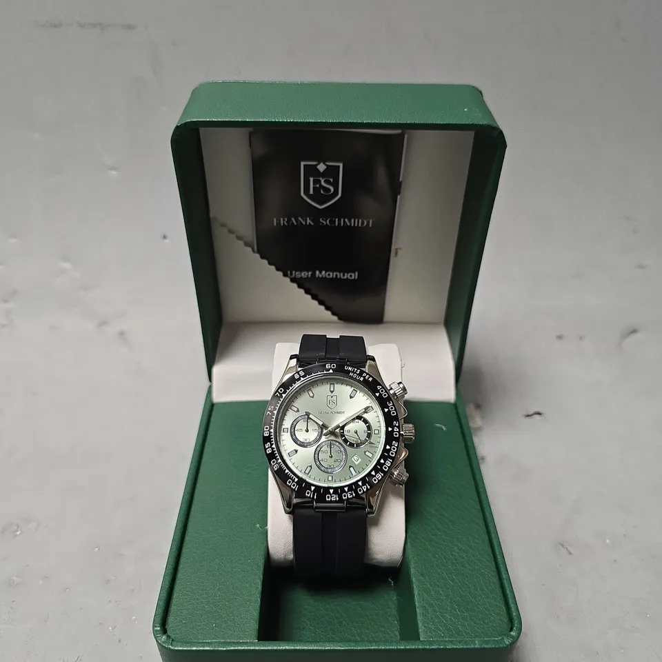 FRANK SCHMIDT WATCH – MULTI FUNCTION SUB DIALS WITH DATE – HQ RUBBER SPORTS STRAP – 3ATM WATER RESISTANT – GIFT BOX INCLUDED