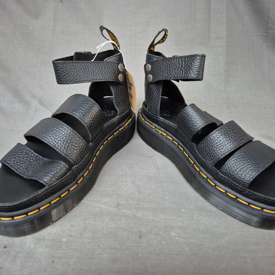 BOXED PAIR OF DR MARTENS OPEN TOE PLATFORM SANDALS IN BLACK UK SIZE 6