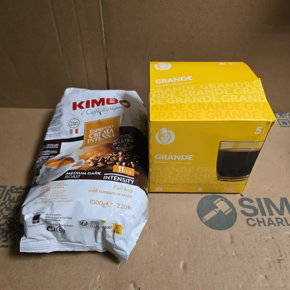 2 X COFFEE PRODUCTS TO INCLUDE GRANDE COFFEE PODS & KIMBO 