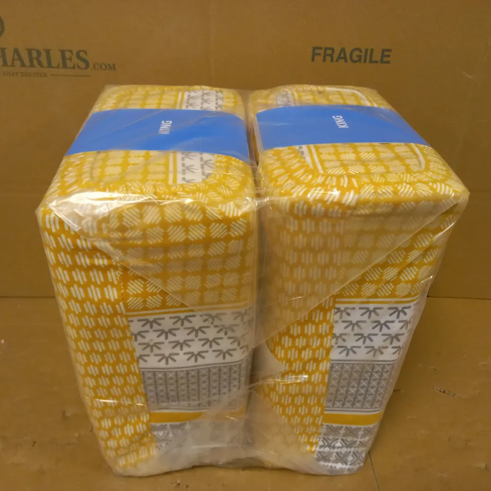 BOX OF 6 BRAND NEW GEORGE HOME 100% COTTON KING SIZE DUVET SETS IN YELLOW/GREY