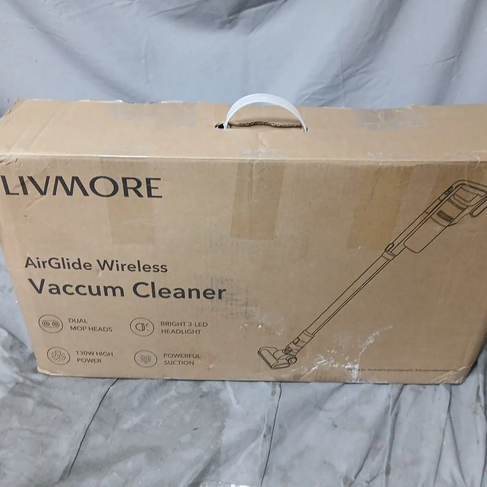 LIVMORE AIRGLIDE WIRELESS VACUUM CLEANER – BOXED (TWO-ITEM LOT INCLUDING HANDHELD POWER TOOL)