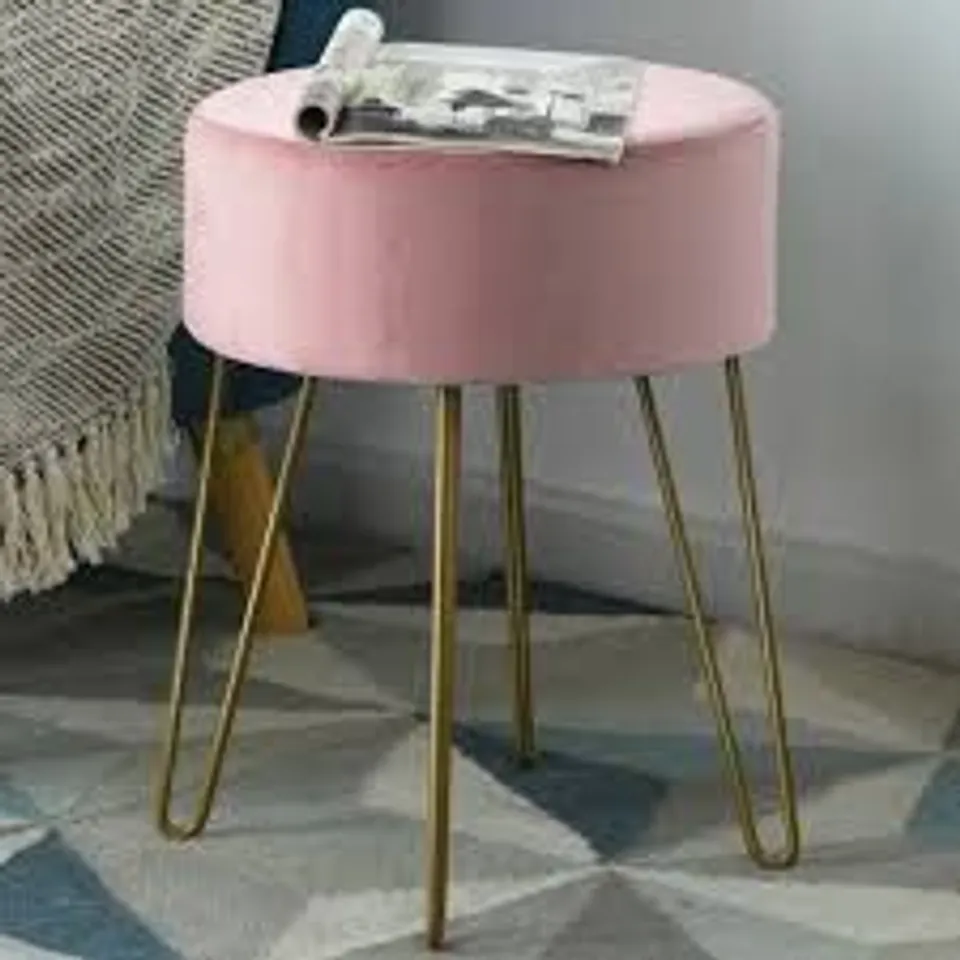 BOXED COSTWAY PINK VELVET ROUND FOOTSTOOL