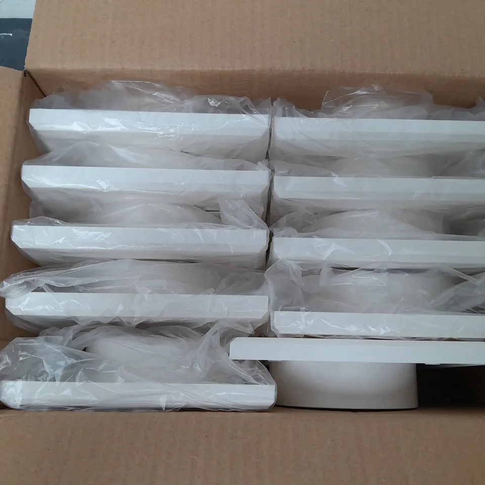 APPROXIMATELY 80 EMCOVENT 100mm GRAVITY SHUTTERS IN WHITE