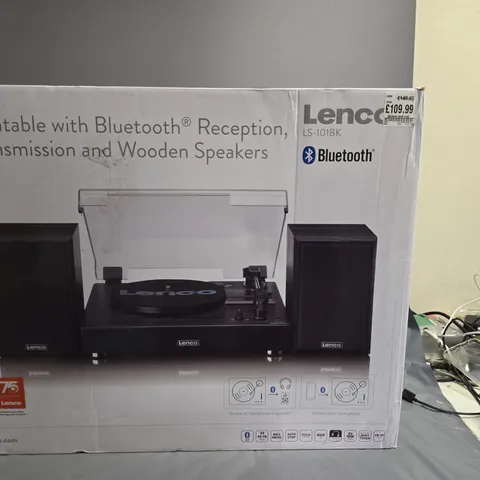 LENCO TURNTABLE WITH BLUETOOTH RECEPTION TRANSMISSION AND WOODEN SPEAKERS