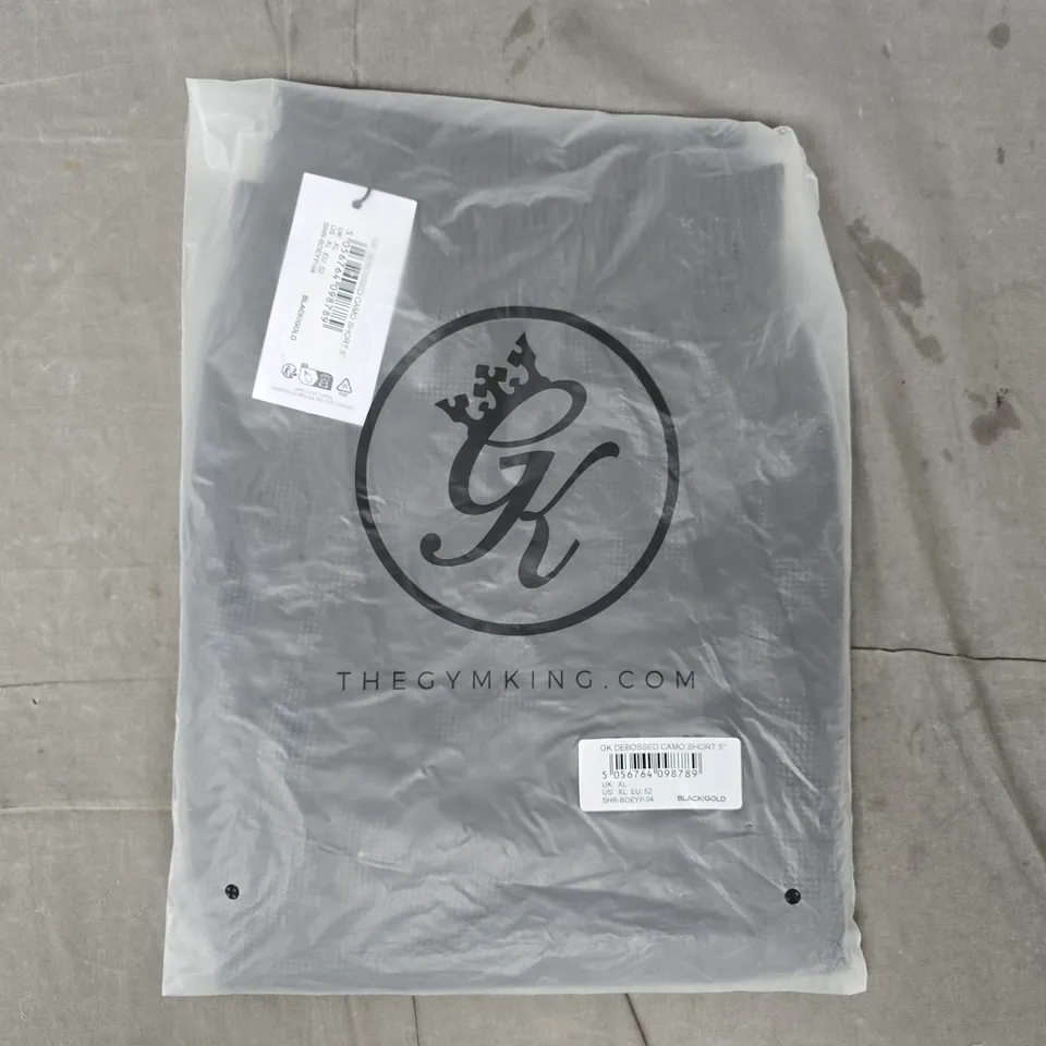 GYM KING DEBOSSED CAMO SHORT 5" IN BLACK/GOLD SIZE XL