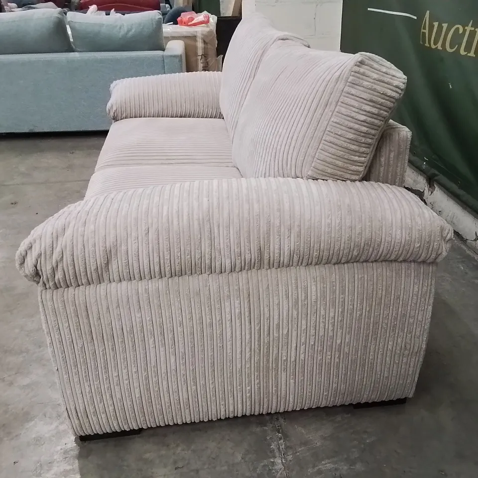 QUALITY DESIGNER CORDUROY FABRIC UPHOLSTERED CREAM SOFA