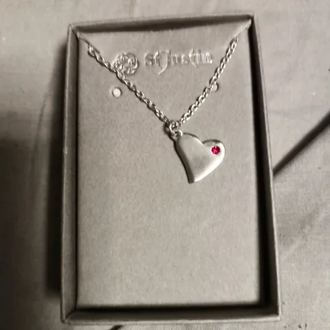 ST JUSTIN HEART PENDANT NECKLACE – SILVER-TONE WITH RED GEM