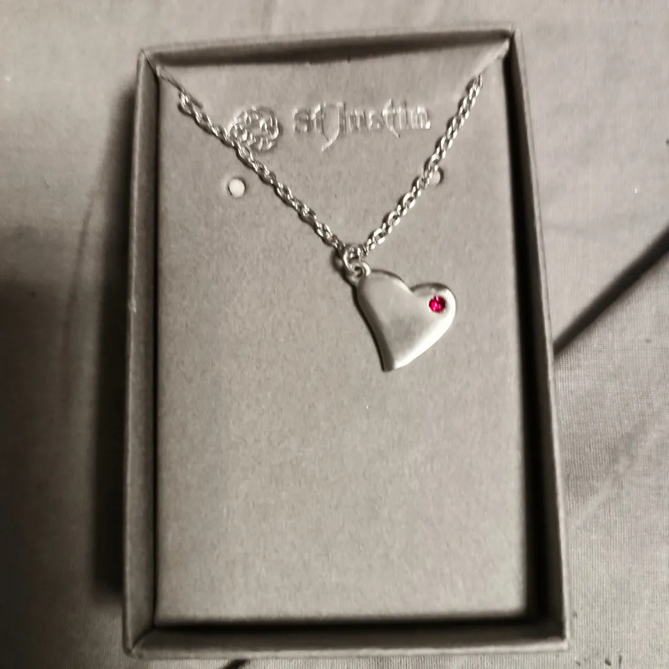 ST JUSTIN HEART PENDANT NECKLACE – SILVER-TONE WITH RED GEM