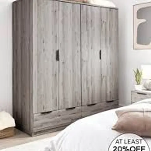 BOXED HARLEM 4 DOOR, 2 DRAWER WARDROBE - GREY OAK EFFECT (4 BOXES)