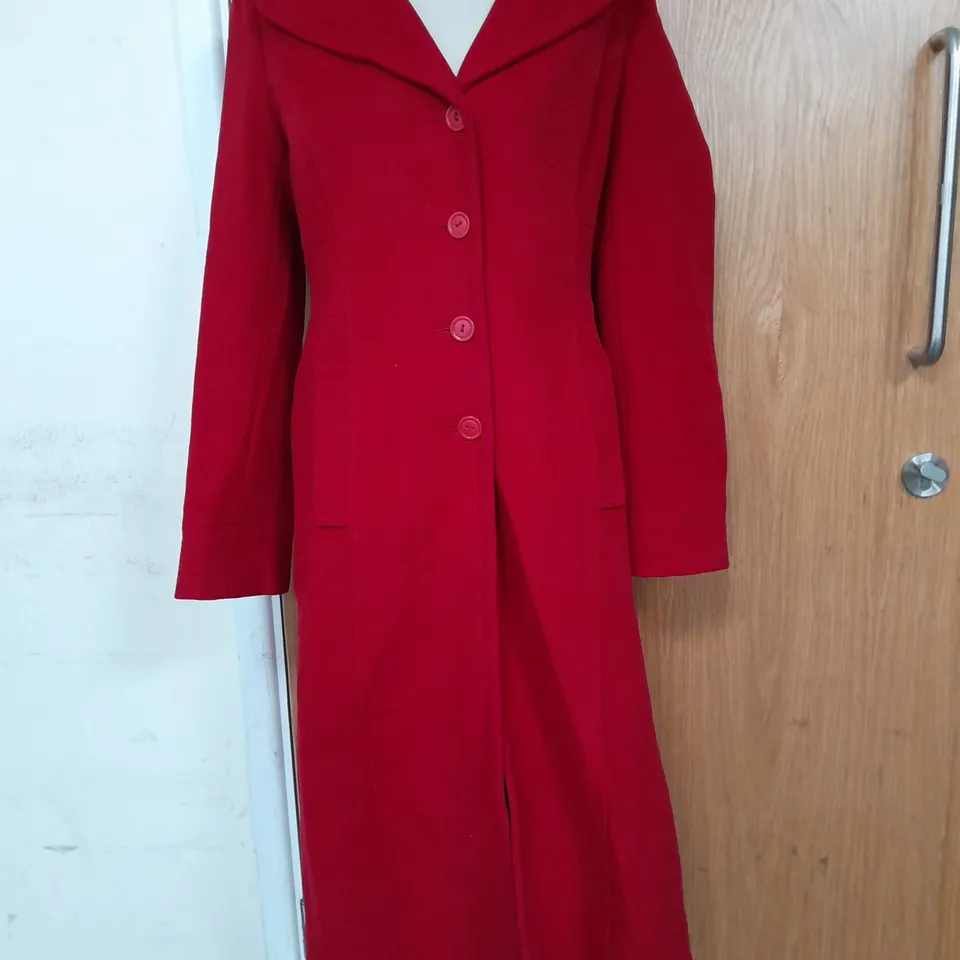 COAST BUTTON UP LONG CARDIGAN COAT IN RED - SIZE 10