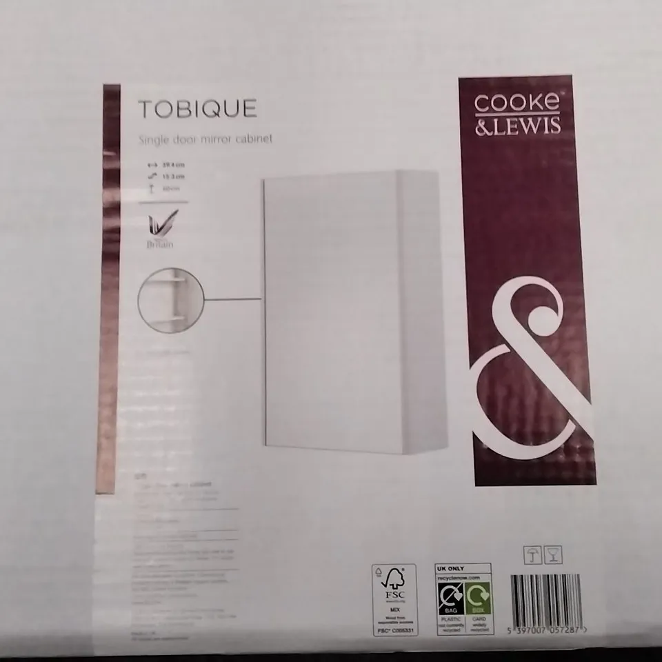 BOXED COOKE & LEWIS TOBIQUE SINGLE DOOR MIRROR CABINET