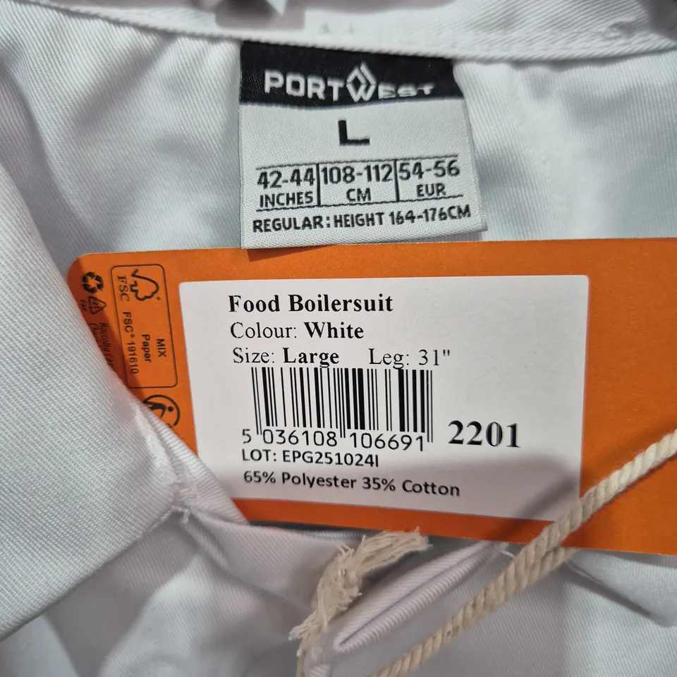 PORTWEST FOOD BOILERSUIT – WHITE – LARGE (LEG 31\")