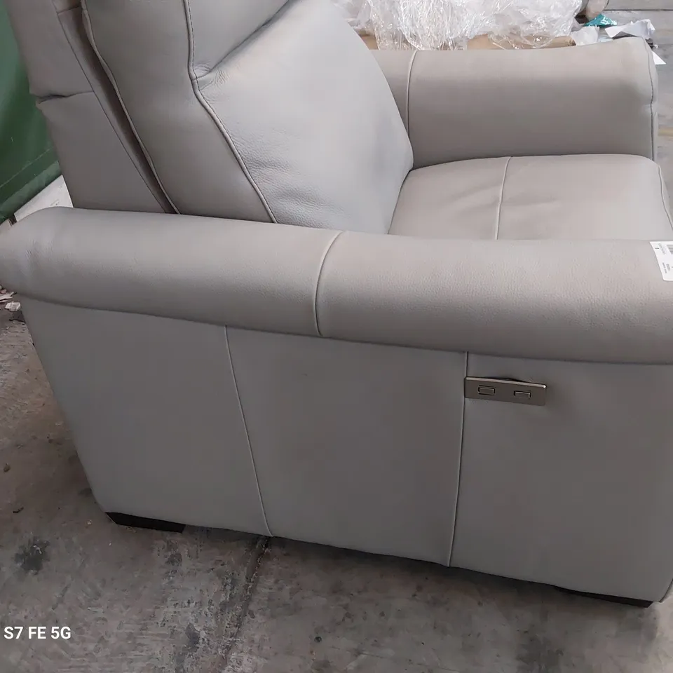 QUALITY ITALIAN DESIGNER ADRIANO POWER RECLINING EASY CHAIR LIGHT GREY LEATHER 