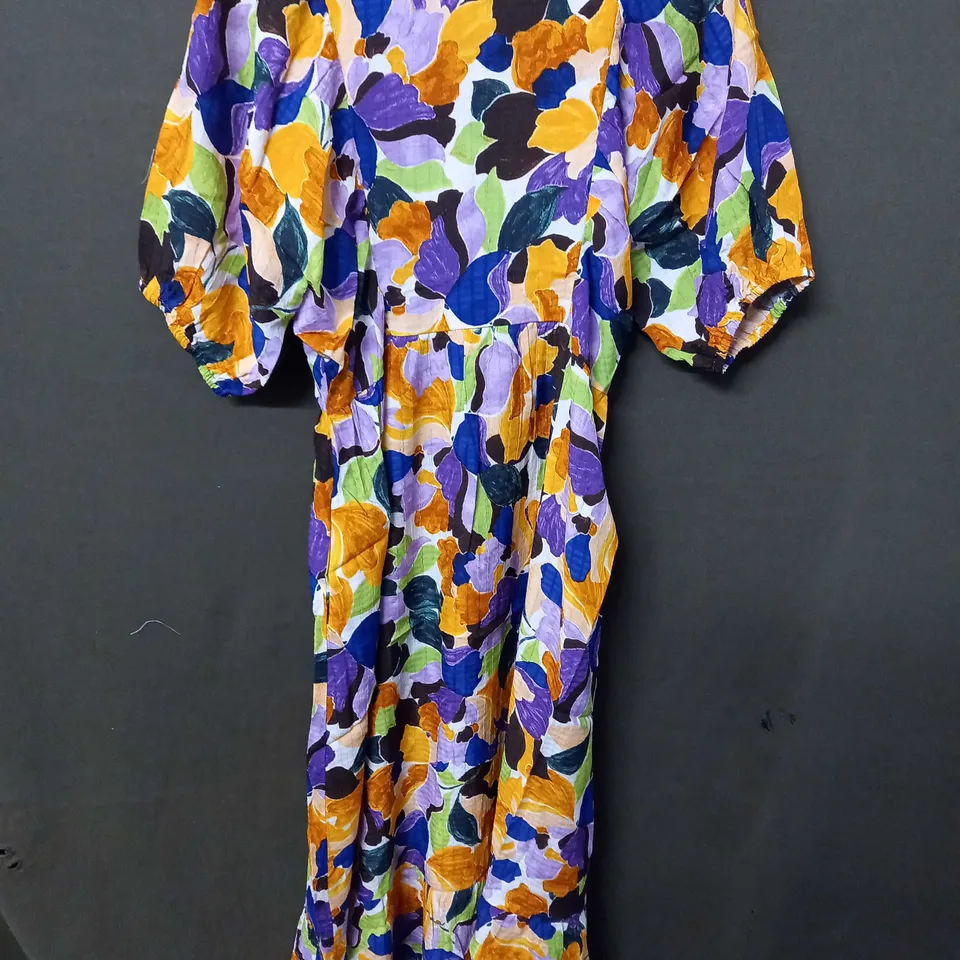 OLIVER BONAS ABSTRACT PETAL PRINTED MIDI DRESS IN MULTICOLOUR - SIZE 10