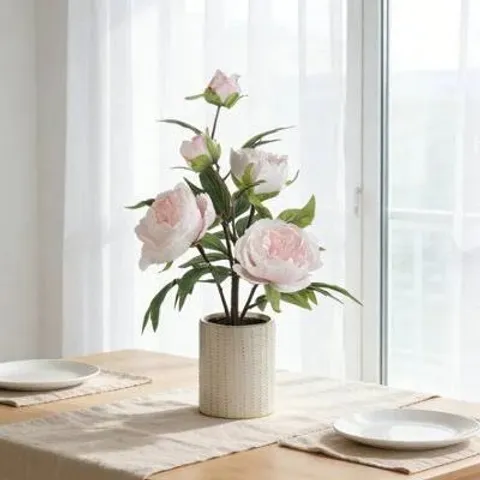 SET OF 2 PEONY PINK ARTIFICIAL FLOWERS IN POTS (3 PER PACK, 6 IN TOTAL)