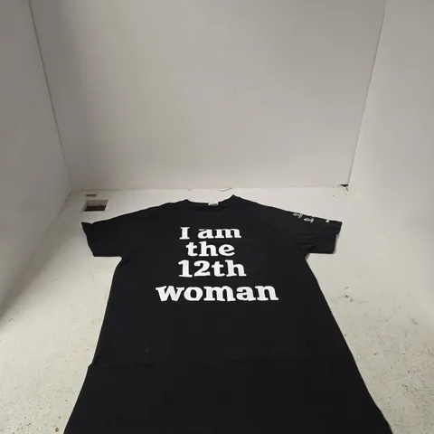 "I AM THE 12TH WOMAN" WOMENS SMALL T SHIRT IN BLACK FOOTBALL UEFA HEINEKEN