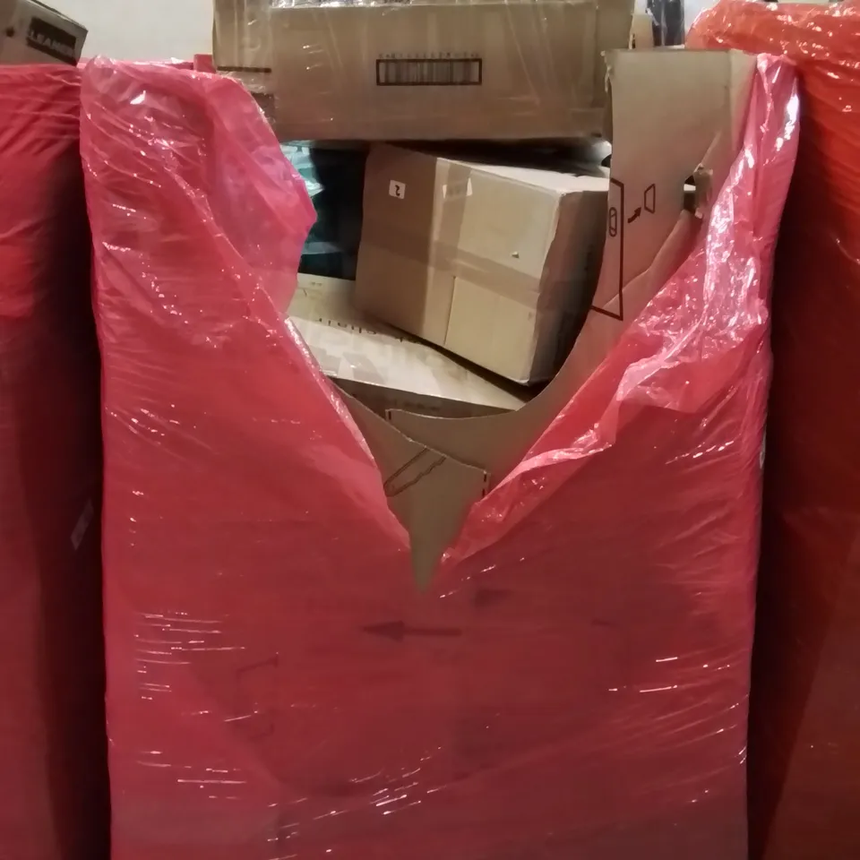 PALLET CONTAINING VARIOUS ASSORTED BOXED HOUSEHOLD ITEMS TO INCLUDE:DUVET COVER, STAND MIXER, OFFICE CHAIR, AND LOTS MORE UNMARKED BOXED ITEMS 