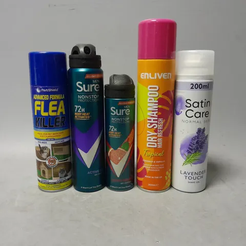 APPROXIMATELY 12 ASSORTED AEROSOLS TO INCLUDE - ,SURE ULTRA FRESH , ENLIVEN DRY SHAMPOO , SATIN CARE ETC