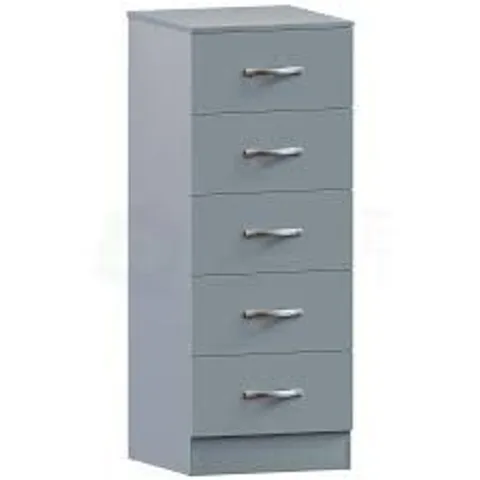 BOXED RIANO 5 DRAWER NARROW CHEST - GREY (1 BOX)