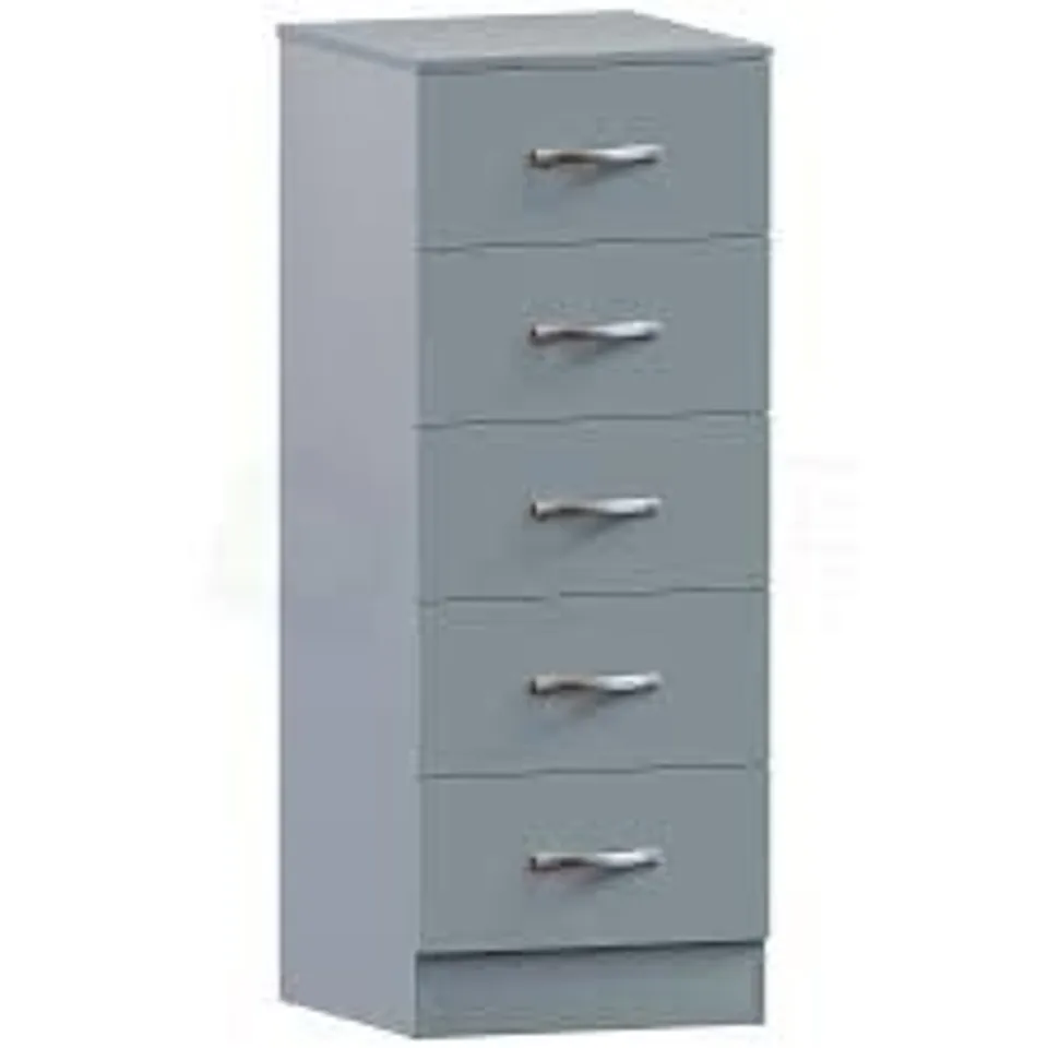 BOXED RIANO 5 DRAWER NARROW CHEST - GREY (1 BOX)