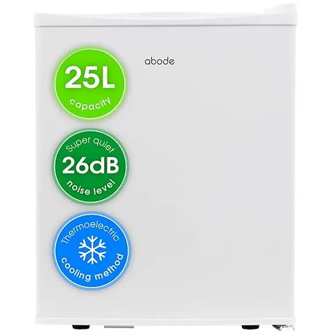 BOXED ABODE MINI DRINKS COOLER 25L QUIET TABLE TOP WHITE A25THBC102W (1 BOX)
