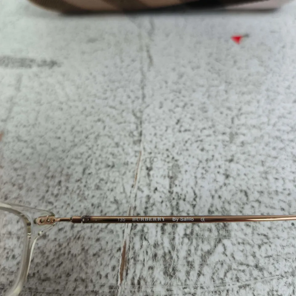 BURBERRY EYEWEAR BY SAFILO – CLEAR RIM GLASSES WITH ROSE-GOLD TEMPLES
