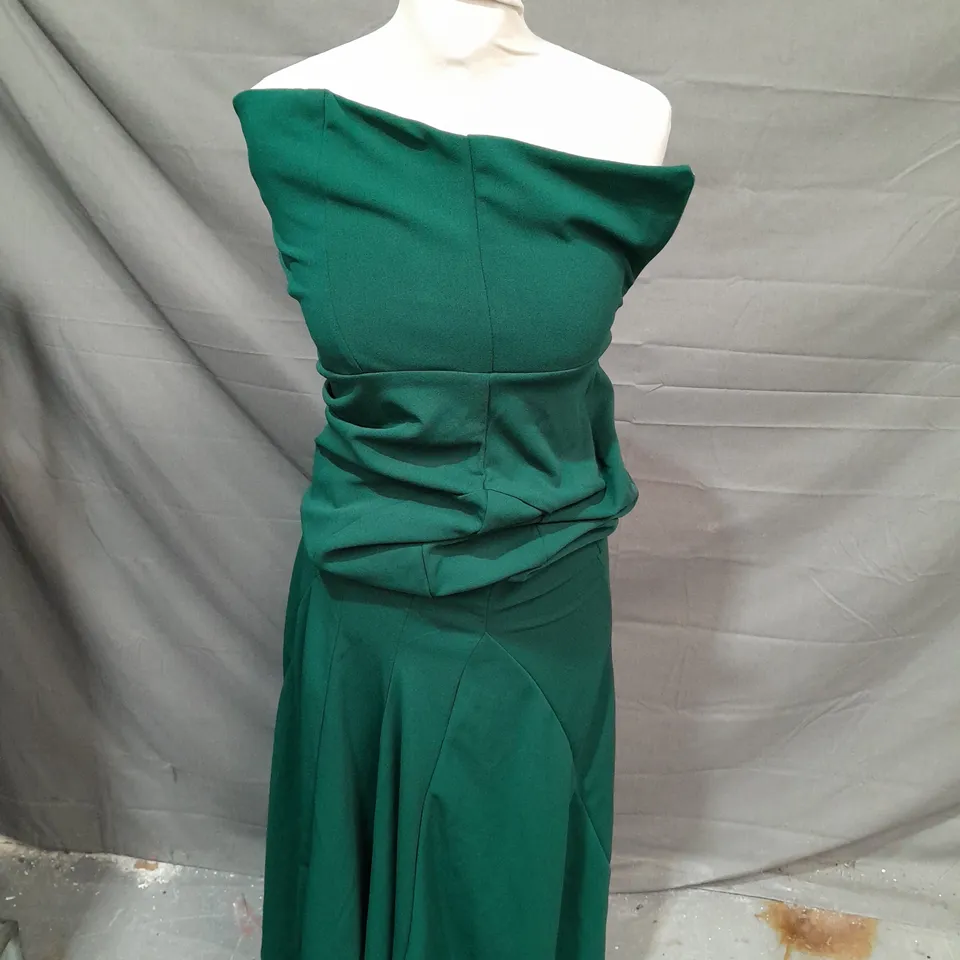 CLUBL BOTTLE GREEN STRAPLESS BANDAAU FISHTAIL MAXI DRESS - UK 10