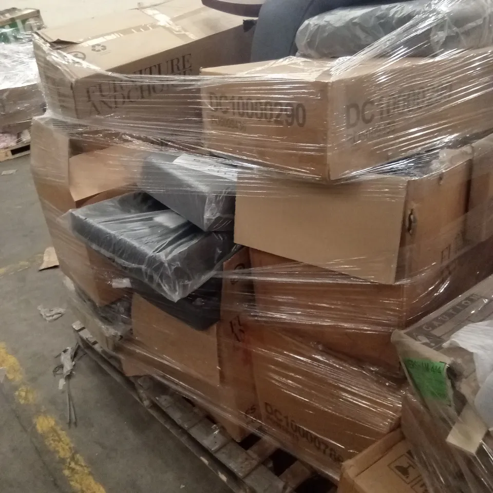 PALLET OF ASSORTED DESIGNER INCOMPLETE FURNITURE PARTS AND PIECES
