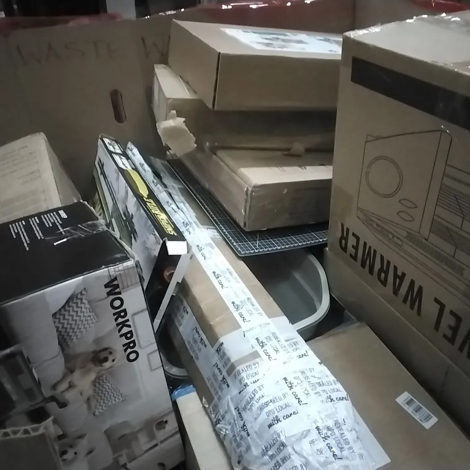 PALLET OF HOUSEHOLD ITEMS TO INCLUDE TOILET SEAT, MULTIFUNCTIONAL WRITING BOARD,DANCE MAT,TOWEL WARMER,TOY GUN,STEAM CARPET AND UPHOLSTERY CLEANER AND OTHER ASSORTED ITEMS...