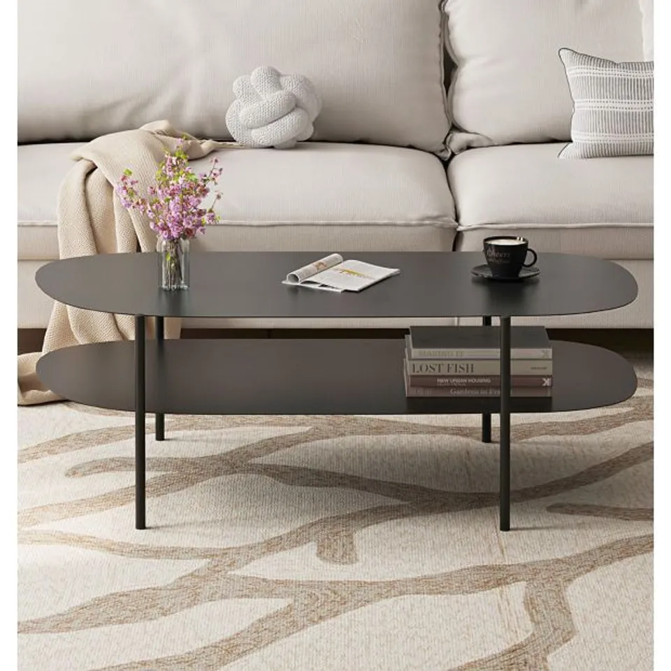 BEWDLEY OVAL COFFEE TABLE WITH SHELF BLACK RRP £79.99