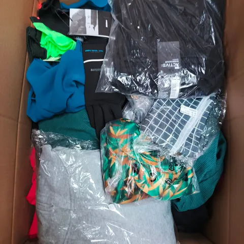 LARGE BOX OF APPROXIMATELY 25 ASSORTED CLOTHING ITEMS IN VARIOUS COLOURS, STYLES AND SIZES - COLLECTION ONLY