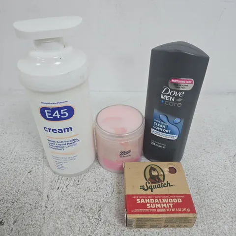 APPROXIMATELY 12 ASSORTED HEALTH & BEAUTY PRODUCTS TO INCLUDE BOOTS CURL CREME, E45 CREAM, SQUATCH SOAP, ETC - COLLECTION ONLY