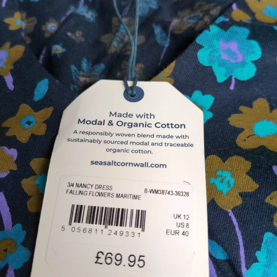 UK 12 SEASALT CORNWALL 3/4 NANCY DRESS – FALLING FLOWERS MARITIME