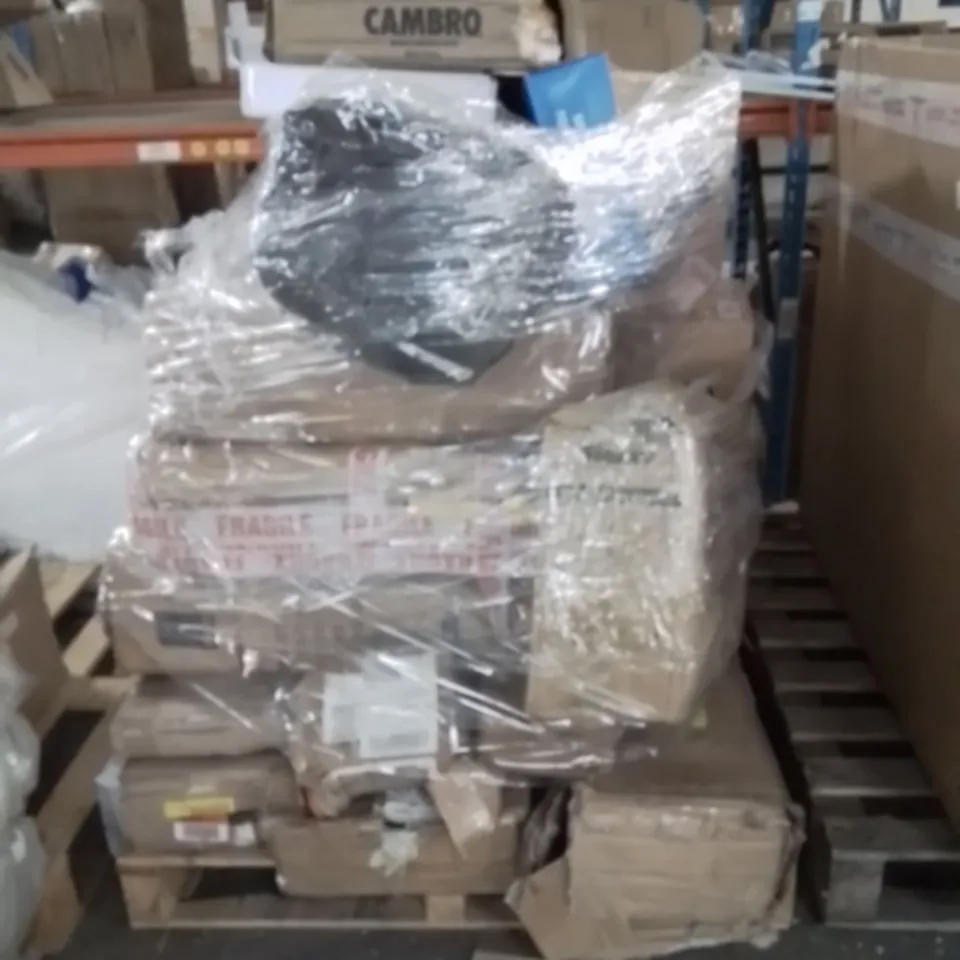 PALLET OF ASSORTED HOUSEHOLD GOODS AND PRODUCTS TO INCLUDE;CAT LITTER BOX,KITCHEN FAUCET,SHOES