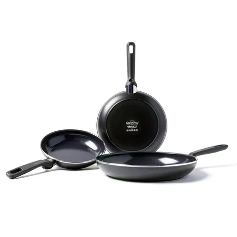 BOXED GREENPAN MEMPHIS ALUMINIUM NON-STICK 20cm, 24cm & 28cm FRYING PAN SET