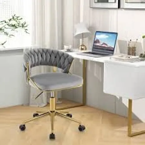 BOXED COSTWAY GREY HAND WOVEN BACK HOME OFFICE DESK CHAIR