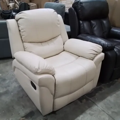 DESIGNER CREAM FAUX LEATHER MANUAL RECLINER CHAIR
