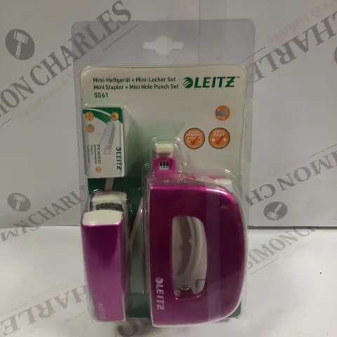 LEITZ MINI STAPLER & HOLE PUNCH SET IN PINK