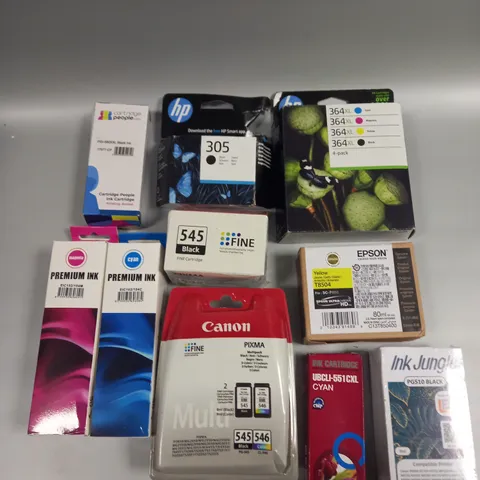 APPROXIMATELY 20 ASSORTED PRINTER INK PRODUCTS TO INCLUDE 545 BLACK, 305 BLACK, 364 XL ETC