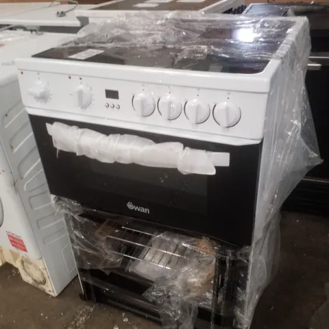 BOXED SWAN SX16720W 60CM ELECTRIC TWIN OVEN CERAMIC HOB COOKER - WHITE