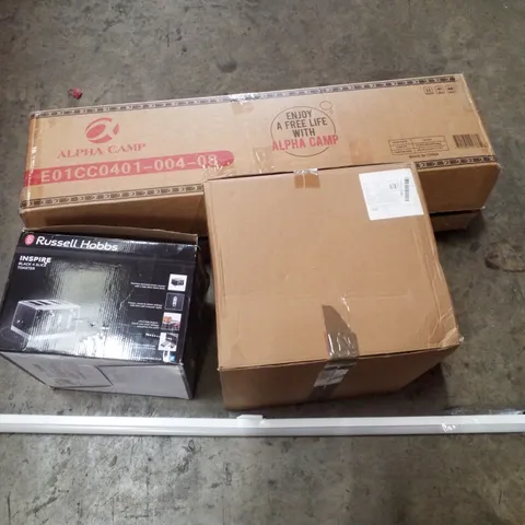 PALLET CONTAINING ASSORTED PRODUCTS INCLUDING DUAL ZONE AIR FRYER, LED BATTEN LIGHT, RUSSELL HOBBS 4 SLICE TOASTER & CAMPING FOLDING MOON CHAIR