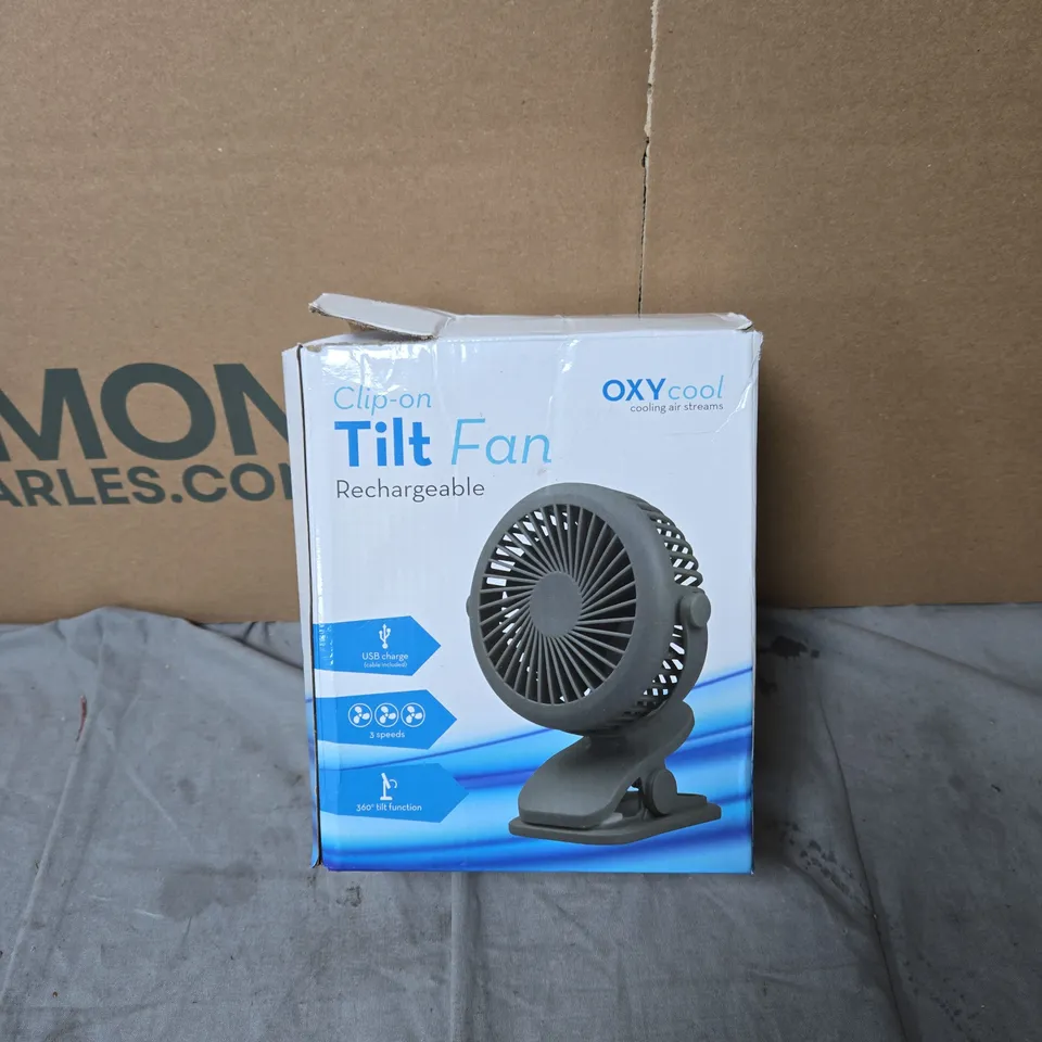 OXYCOOL CLIP-ON TILT FAN – RECHARGEABLE USB