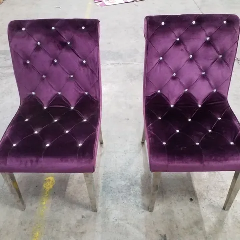 SET OF 2 PURPLE VELVET DIAMOND BACK DINING CHAIRS