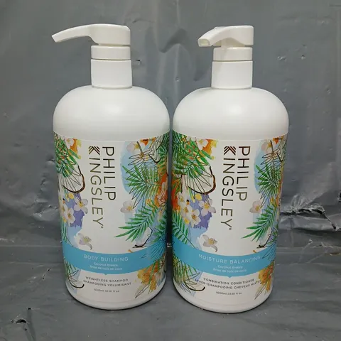 PHILIP KINGSLEY BODY BUILDING SHAMPOO IN COCONUT BREEZE 1L & MOISTURE BALANCING CONDITIONER IN COCONUT BREEZE 1L