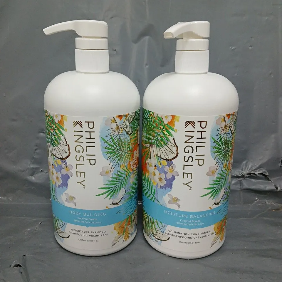 PHILIP KINGSLEY BODY BUILDING SHAMPOO IN COCONUT BREEZE 1L & MOISTURE BALANCING CONDITIONER IN COCONUT BREEZE 1L
